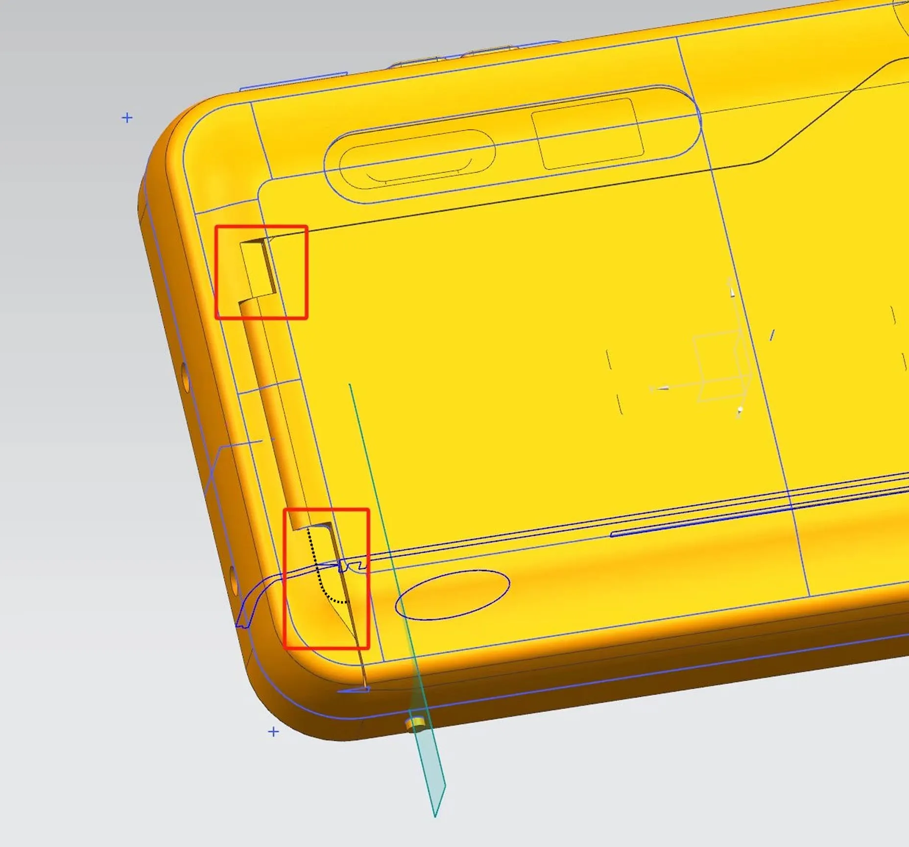 Orange CAD model of the camera body with marked details, Analogue AF1