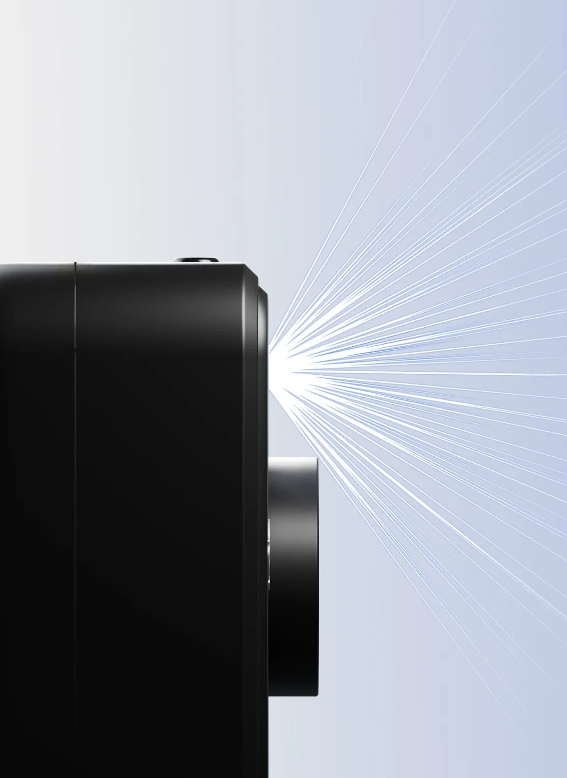 Side render of the camera with light flaring from the lens, Analogue AF1