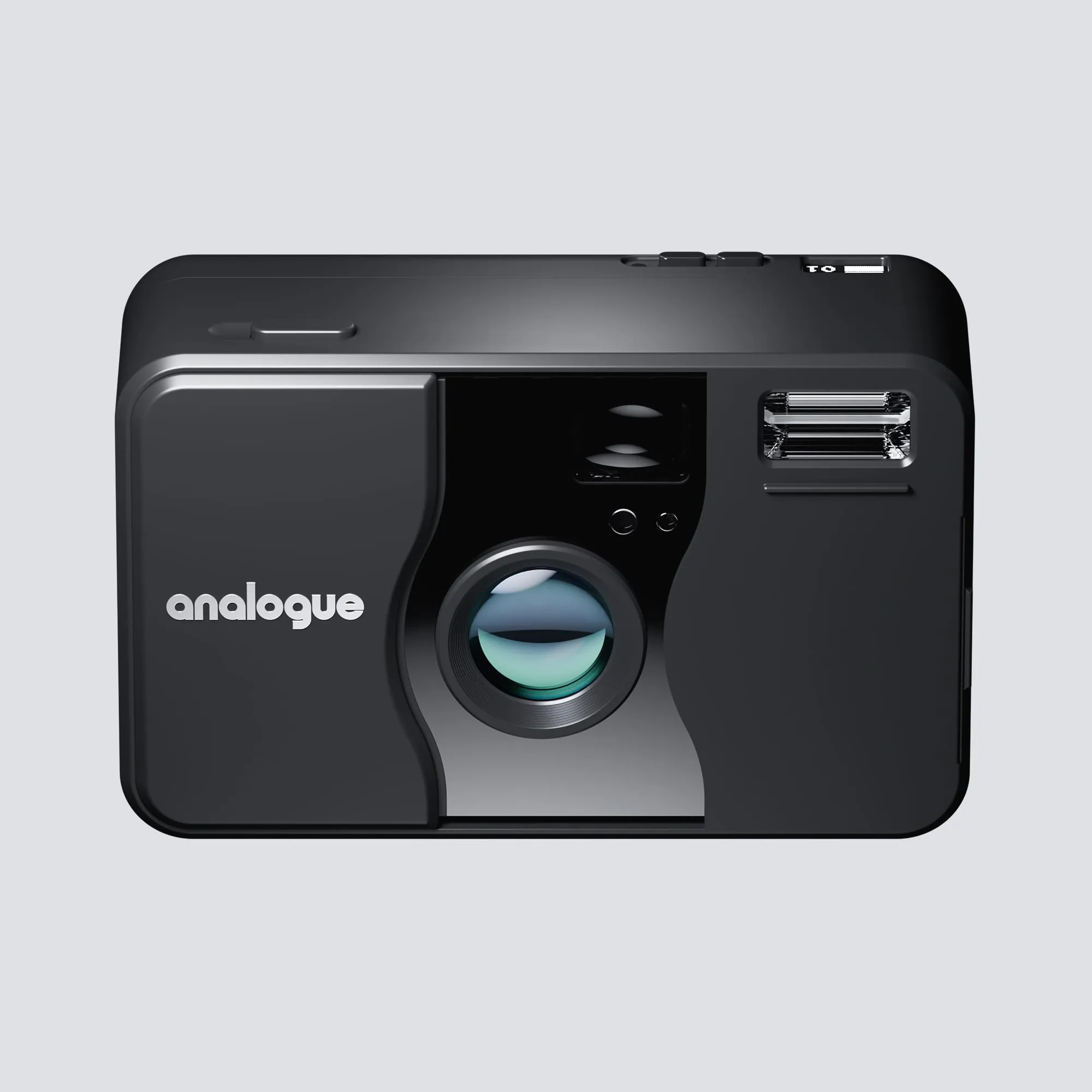 Front render of the camera on light grey, Analogue AF1