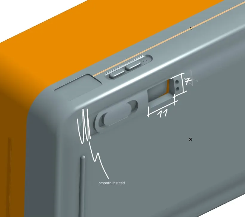 CAD detail of the viewfinder with sketch notes, Analogue AF1
