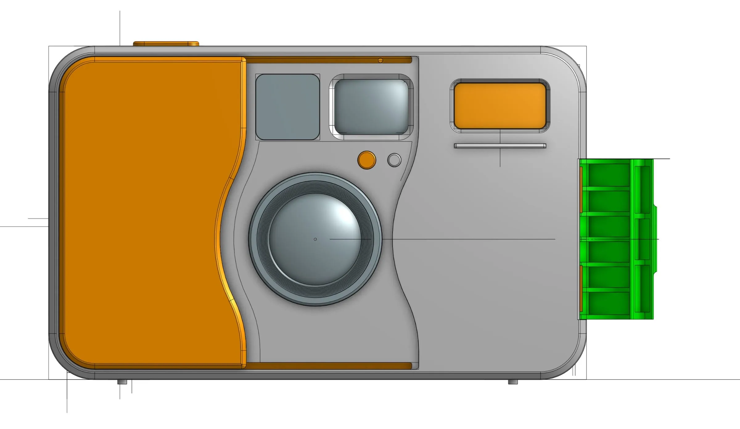 Colour coded CAD front view of the camera, Analogue AF1