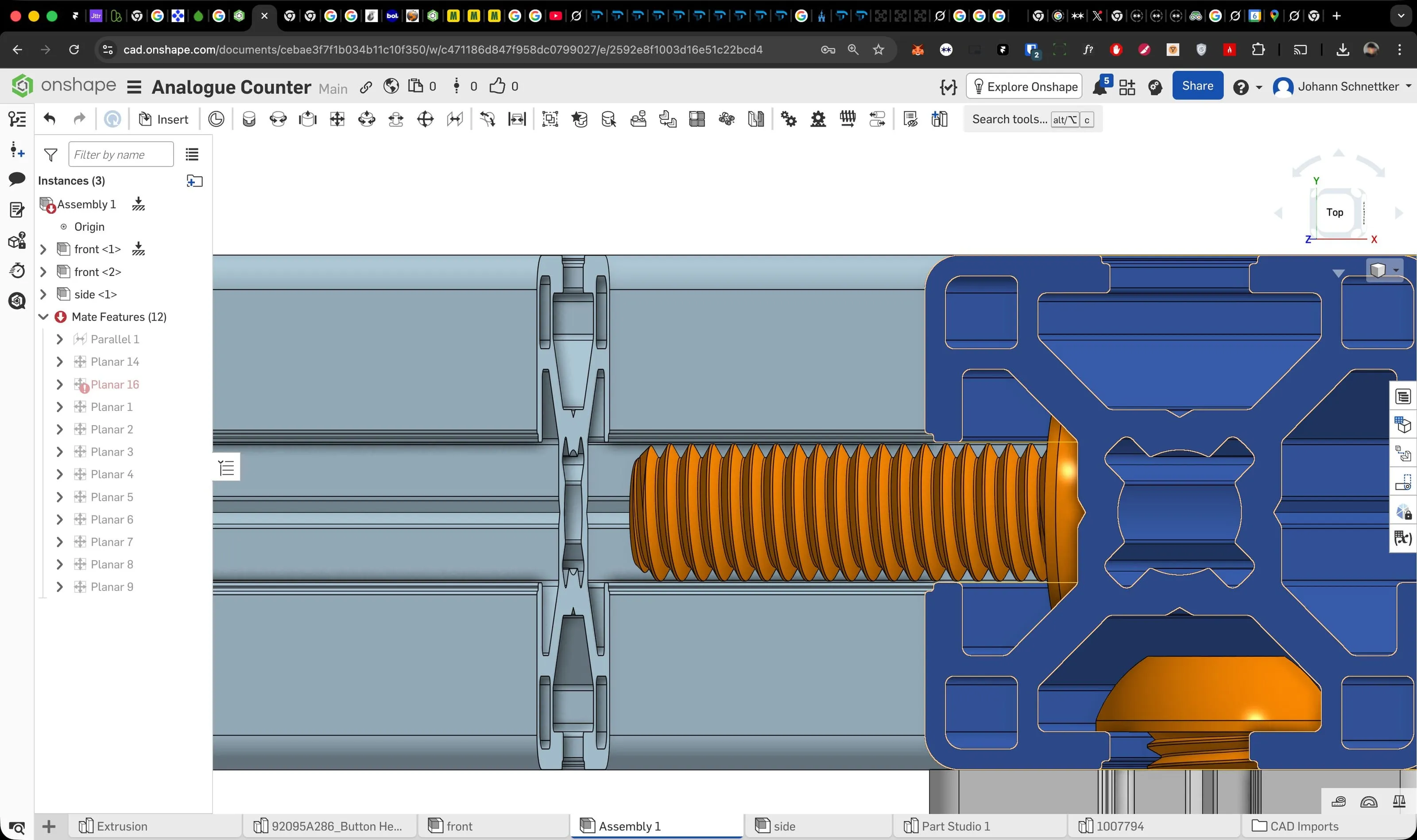 CAD section of a bolt joining extrusion profiles, Analogue store Zeedijk