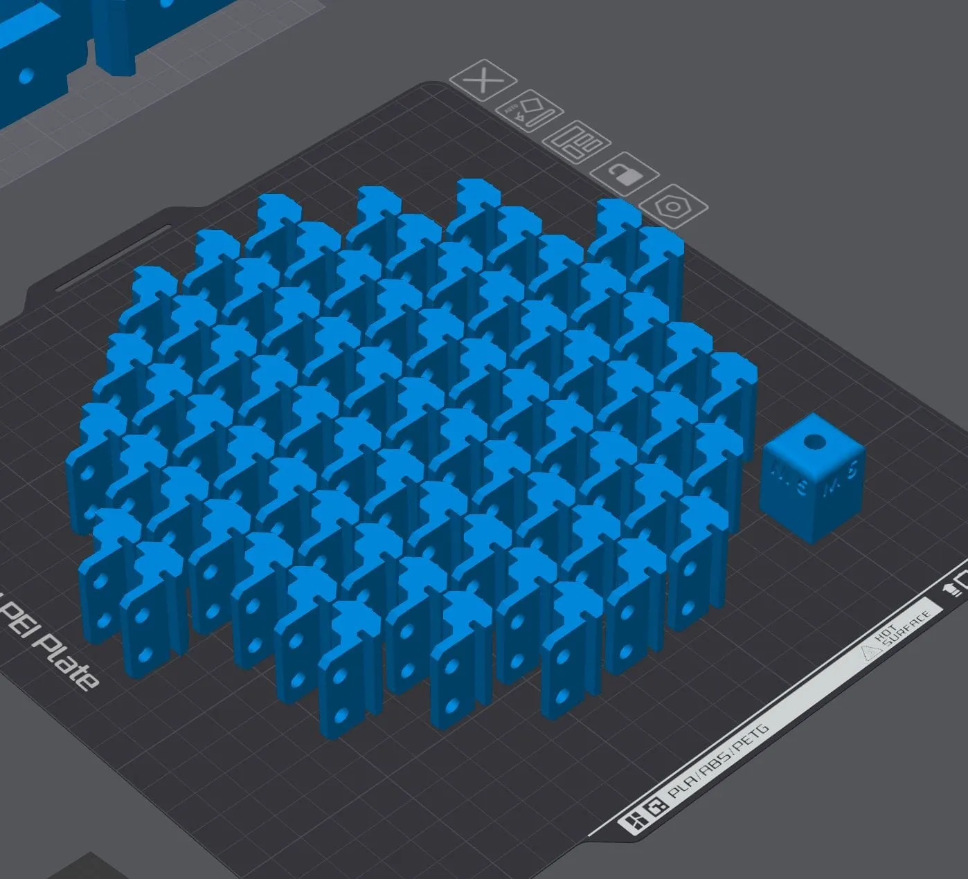 Build plate filled with blue 3D printed connectors, Analogue store Zeedijk