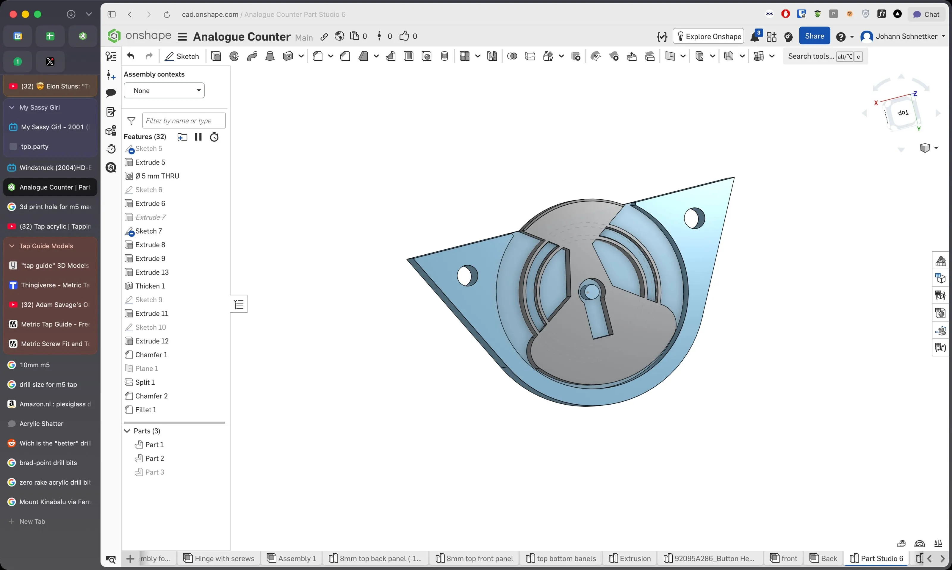 CAD model of a 3D printed caster plate, Analogue store Zeedijk
