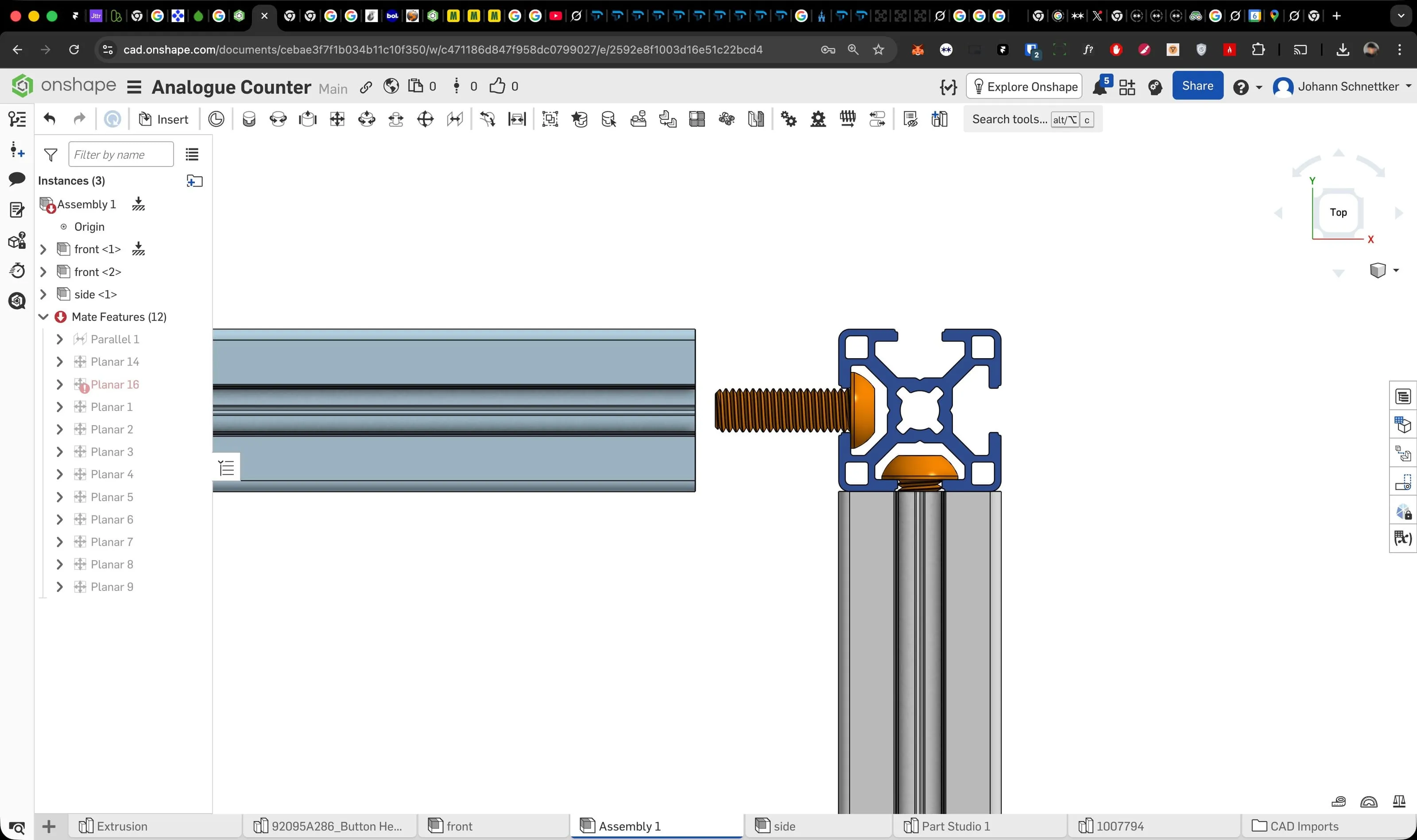 CAD view of an extrusion profile with its connector, Analogue store Zeedijk